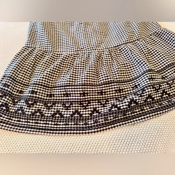 OLD NAVY Smocked Tiered Black White Gingham Plaid Mini Dress w Pockets & Tassels - Picture 4 of 13